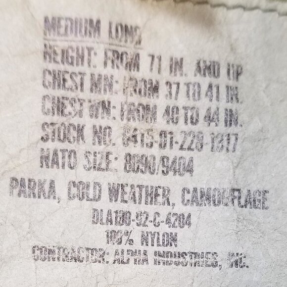 Men's Vintage Military Camo Cold Weather Parka, Size Medium Tall, GUC-VGUC - Picture 6 of 14